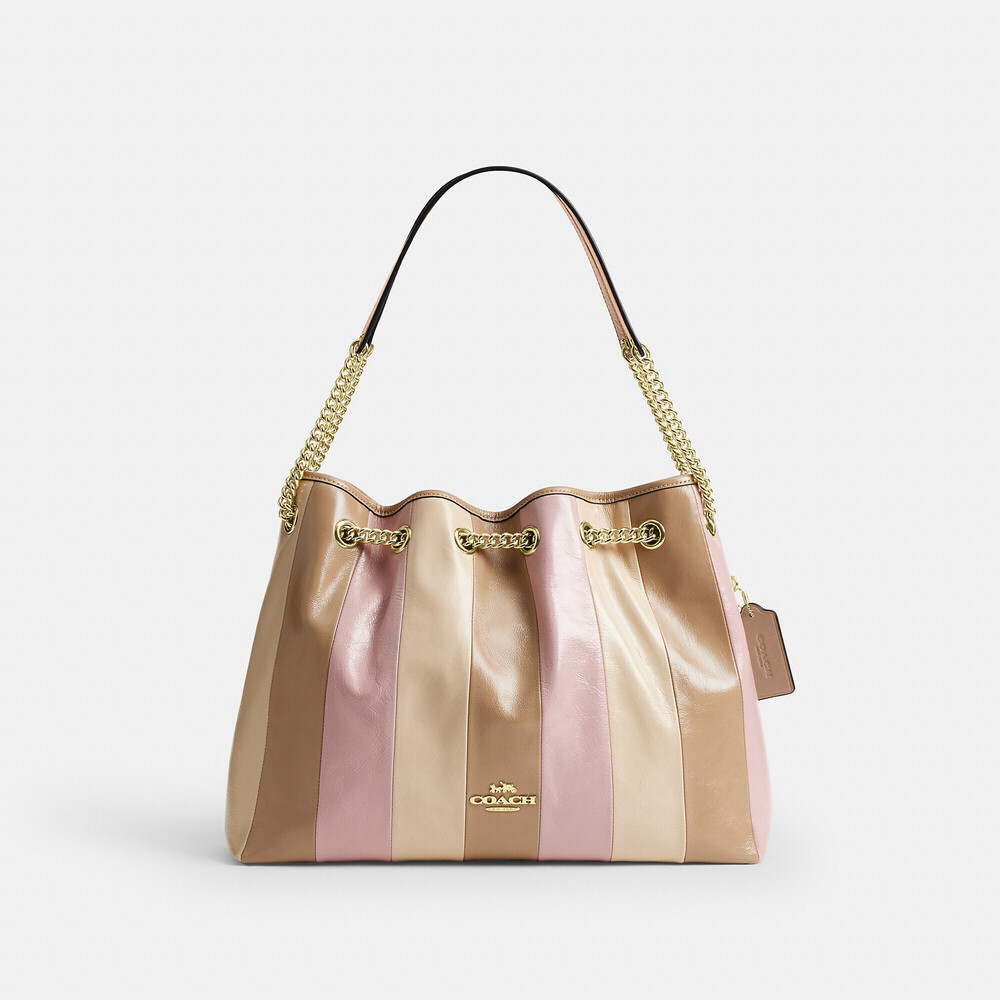 Coach Evelyn Shoulder Bag With Striped Patchwork